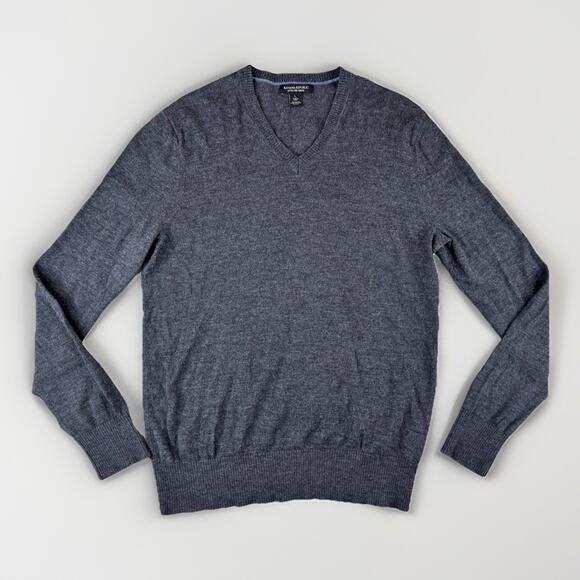 Banana Republic Other - Banana Republic Mens 100% Extra Fine Merino Wool V Neck Sweater L Gray Preppy